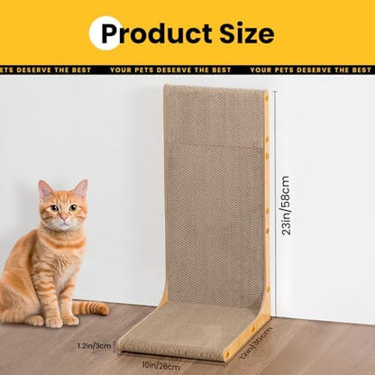 Conlun Cardboard Cat Scratcher, 23" L-Shaped Scratch Pad, Vertical Wall-Leaning Scratching Board to Protect Furniture for Indoor Cats,Wood Grain Large,2-Pack - Image 2