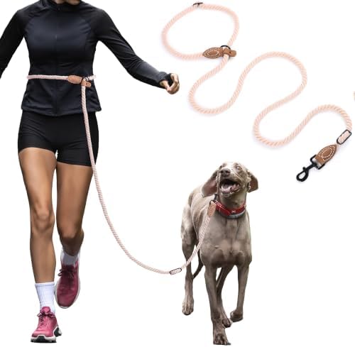 Mile High Life Hands Free Dog Leash, Crossbody Waist Leash with Genuine Leather Connection, Multifunctional Adjustable Slip Lead for Dog Walking Running (Light Brown, 8FT) by MileHighLife