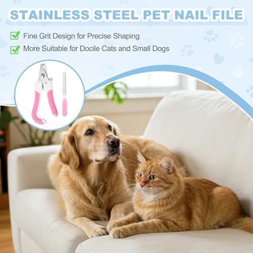 Pet Nail Clipper with Nail File, Pet Nails Clippers and Trimmer with Safety Guard, Professional Grooming Tool for Indoor Small Dog Cat Kitten, (Pink/White, 1 Set) - Image 4