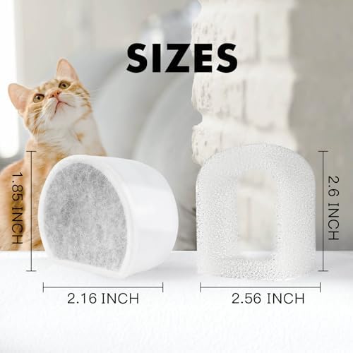 16 Pack Cat Water Fountain Filters Replacement, 8 Carbon Filters and 8 Foam Sponge Pre-Filter Fit for Multiple Ceramic and Stainless Steel Pet Fountains - Image 2
