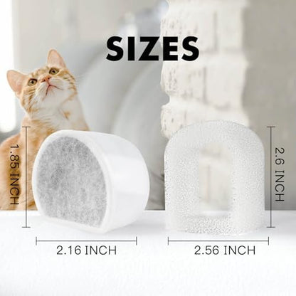 24 Pack Cat Water Fountain Filters Replacement, 12 Carbon Filters and 12 Foam Sponge Pre-Filter Fit for Multiple Ceramic and Stainless Steel Pet Fountains - Image 2