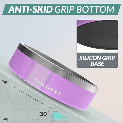 Coldest Dog Bowl - Anti Rust Metal, Non Slip, 3 Layers Insulated Stainless Steel Dog Bowls - Spill Proof & Heavy Duty - Water Bowl for Dogs, Cats, Dish Washer Safe (42 oz, Saturns Purple Glitter) - Image 2
