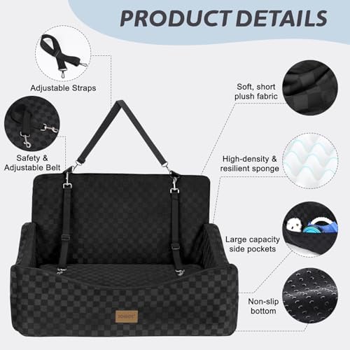 JOEJOY Dog Car Seat for Medium/Large Dogs - Reversible Dual-Sided Travel Dog Car Bed with Memory Foam, Washable Pet Booster Seat for Do gs up to 55 lbs or 2 Small Dogs, 2 Safety Leashes, Black - Image 4