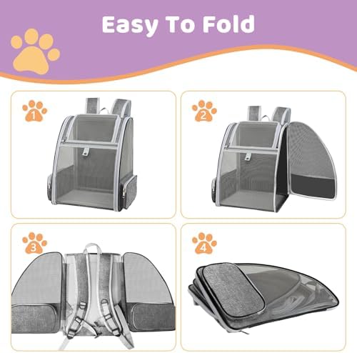 Cat Backpack Carrier Large Pet Backpack for Small Dog Medium Cat Puppy Kitten Bunny up to 15lbs, Ventilated Mesh Dog Collapsible Travel Backpack for Hiking Walking Outdoor - Image 5