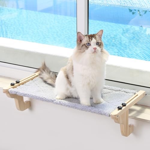 Zakkart Easy Seat Cat Perch for Windowsill (Natural Wood/Gray, L) by Zakkart