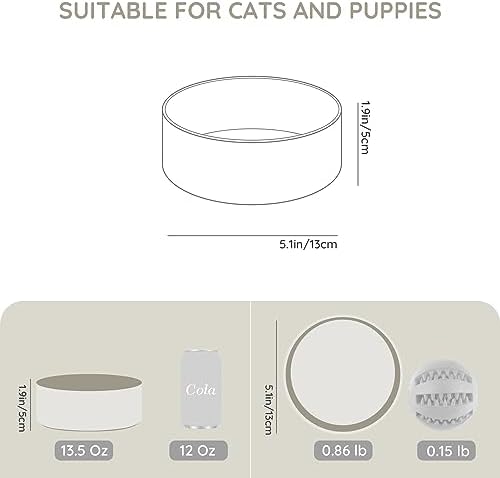 SPUNKYJUNKY 13.5OZ Ceramic Dog and Cat Bowl, Modern Cute Weighted Food Water Bowl for Replacement Grey (2 Pack) - Image 4