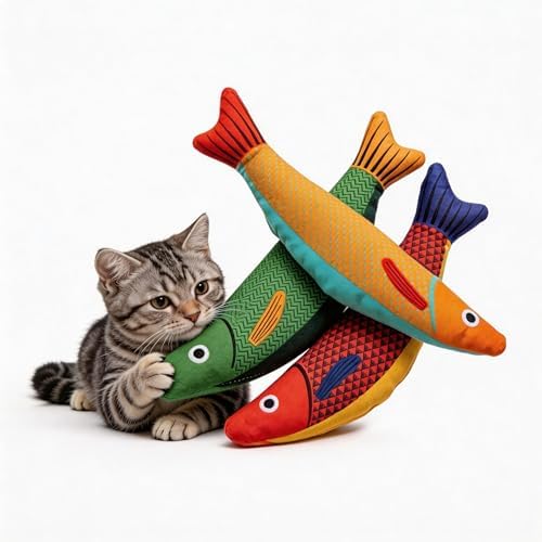 Catnip Saury Fish Cat Toys 3 Pack, Rattle Kicker for Indoor Cats by Unknown
