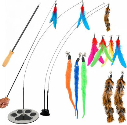 Cat Toys for Indoor Cats, Interactive Cat Toy Wand, Kitten Stuff, 9 Lures by GADGETSOLOGY