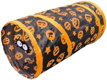 Halloween Cat Tunnel with Pumpkin Print Design - Single Collapsible Cat Play Tunnel for Cats & Kittens, Durable and Fun Halloween Pet Toy with Peek Hole by Haourlife