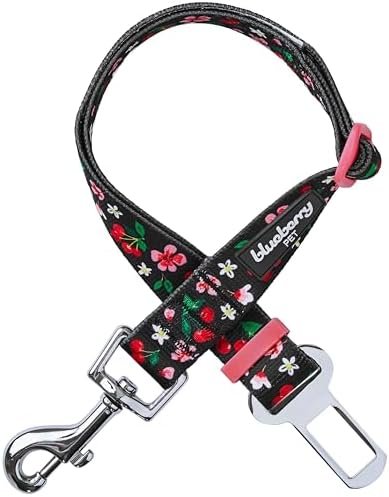 Blueberry Pet 8 Patterns Cherry Garden Black Adjustable Dog Seat Belt Tether for Dogs Cats, Durable Safety Car Vehicle Seatbelts Leads Use with Harness by BlueberryPet