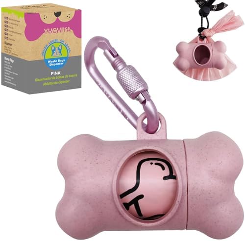 Dog Poop Pickup Bags Holder Dispenser with 1 Roll Random Color Leak-proof Scented Doggy Waste Bags and Carabiner with Safety Lock Plus Hook and Loop Fastener Never Loose on Leash Lead Again (Pink) by YUCHIYA