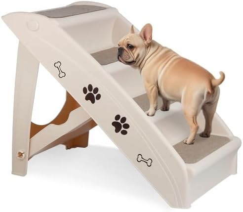 Dog Stairs for High Beds, Foldable Pet Steps Ramp with Non-Slip Bottom for Cats and Small Dogs, for Couch, Car, Portable Waterproof Dog Steps, Beige by Saicool