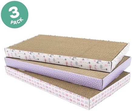 Kitty City 3-Pack XL Double Sided Corrugate Cat Scratcher Pads - X-Large Horizontal Cat Scratcher Mats, Reversible Corrugate Nail File Scratchers - Pink Cats Design, 18” x 10” Each - Image 2