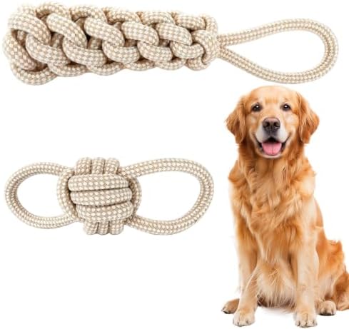2 Pack Dog Rope Chew Toys Set, Medium & Small Dogs Tug of War Toy, Knotted Cotton Rope Ball Toys for Indoor Outdoor Fetch Training Play Toy (Style B) by Unknown