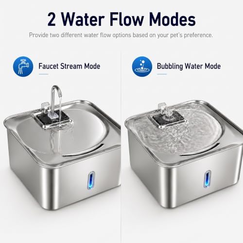 7L / 1.8 Gallon Dog Water Fountain, Suitable for Large Dogs and Multi‑Pet, 2 Silent USB Pumps and 4 Filters, 304 Stainless Steel Cat Water Fountain, Multi‑Stage Filtration, Visible Water Level Window - Image 6