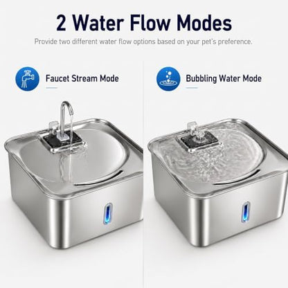 7L / 1.8 Gallon Dog Water Fountain, Suitable for Large Dogs and Multi‑Pet, 2 Silent USB Pumps and 4 Filters, 304 Stainless Steel Cat Water Fountain, Multi‑Stage Filtration, Visible Water Level Window - Image 6