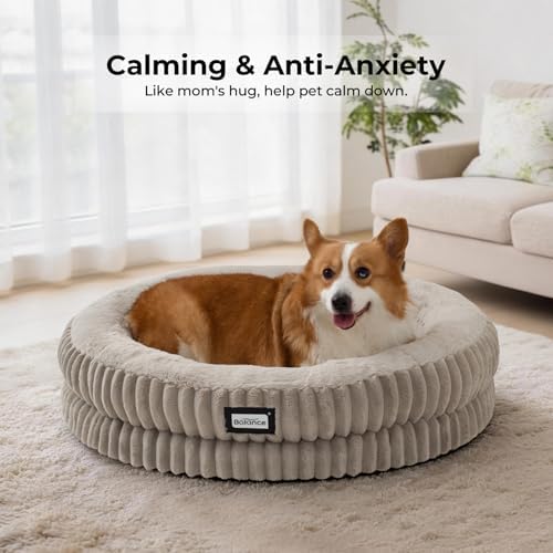 BALANCE Donut Dog Bed, 30 Inches Round Dog Bed Medium Size Dogs Washable, Orthopedic Calming Dogs Beds for Kitten, Fluffy Plush Faux Fur Pet Bed with Anti-Slip Bottom - Image 3