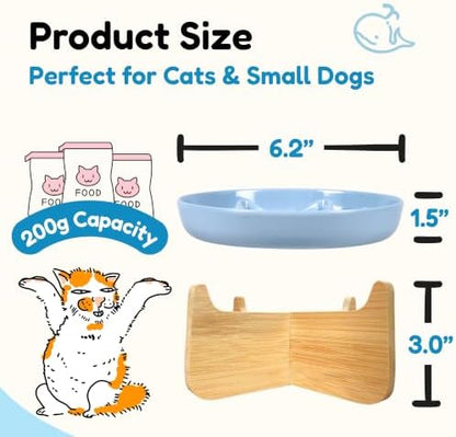 Slow Feeder Cat Bowl with Stand, Melamine Elevated Cat Food Bowl, Whisker Friendly Raised Puzzle Feeder for Cats & Small Dogs, Wet & Dry Food, Dishwasher Safe, Non-Slip (Blue) - Image 2