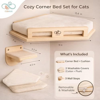 Cat Wall Shelves, Solid Wood Corner Bed, 3 Steps, Up to 25 lb, Wood - Image 3