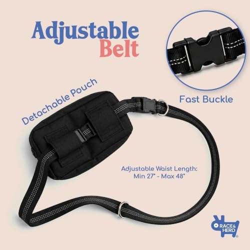 Race&Herd Dog Running Leash Hands Free — 68" Bungee Waist Belt (Onyx) - Image 7
