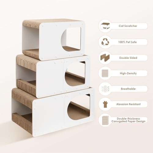 EHEYCIGA Cardboard Cat Scratcher House, 20-Inch Cat Scratch pad, White - Image 2