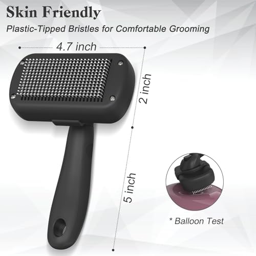 Dipoo Self Cleaning Shedding Brush - Skin Friendly Grooming Tool for Dogs, Cats, and Puppies, Deshedding and Hair Removal for Long and Short Haired Pets, Black - Image 4