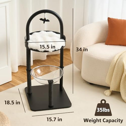 34" Modern Cat Tree Furniture for Indoor Small & Medium Cats, Minimalist Cat Tower with Scratching Posts, Wood Platforms, Capsule Perch, Stable Steel Frame & Washable Cushion, Classic Black - Image 5
