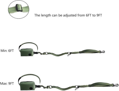 Hands Free Dog Leash for Large Medium Dogs Heavy Duty Bungee Reflective Adjustable Waist Leashes for Walking Running with Zipper Pouch 6-9FT (Green-1 with 6-9FT)