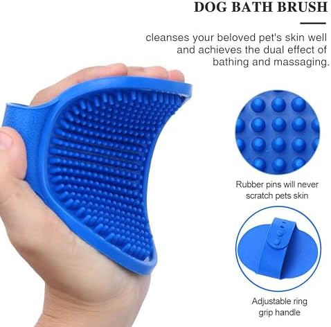 4 Pack Pet Grooming Combo - Blue Deshedding Brush,With Metal Comb,Bath Brush, With Long & Short Stainless Steel Teeth Depilatory Comb For Detangling And Dematting Long, Matted Fur On Cats And Dogs - Image 6