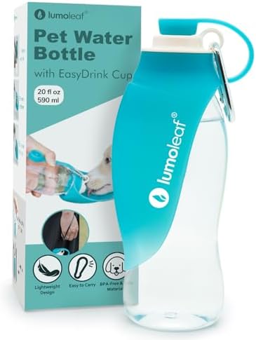 LumoLeaf Dog Water Bottle for Walking, Portable Pet Water Dispenser with Foldable Leaf Bowl – Lightweight Travel Bottle for Small & Medium Dogs, 20 fl oz by LumoLeaf
