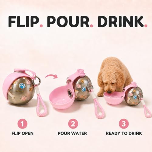 Dog Water Bottle Portable with Foldable Bowl, Stainless Steel - Image 2