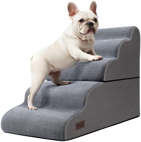 Dog Stairs and Ramp for High Bed, 5-Step Dog Steps for Small Dogs and Cats by AODISMAN