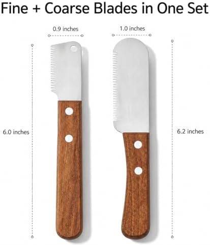 Dog Grooming Carding Tool, Fine and Coarse Wooden Handle Set - Image 2