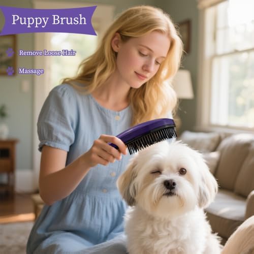 Comma-Shaped Small Dog Brush, Puppy Essentials (Dark Purple) - Image 6