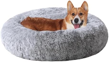 JOLLYVOGUE Dog & Cat Bed, Calming Anti-Anxiety Pet Bed for Small Dogs, Fluffy Donut Cushion for Small and Medium Pets (23") by JOLLYVOGUE