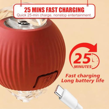 Automatic Interactive Rolling Cats Toys Ball for Indoor, Electric Automatic Rolling Pet Toy, 360° Smart Interactive Rolling Dog Ball Durable and Safe Material for Cat and Dog(Red) - Image 4