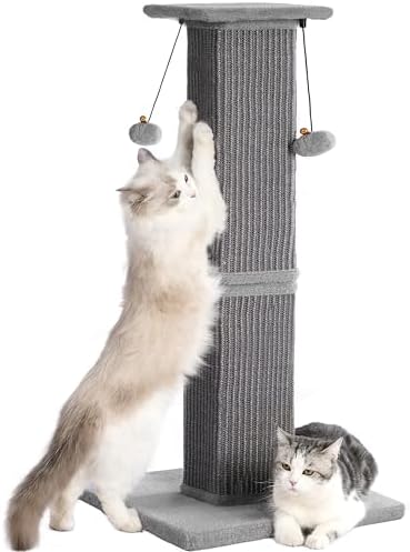 Cat Scratching Post 33 inch Heavy Duty Sisal Scratcher Post Gray by Pawfessor