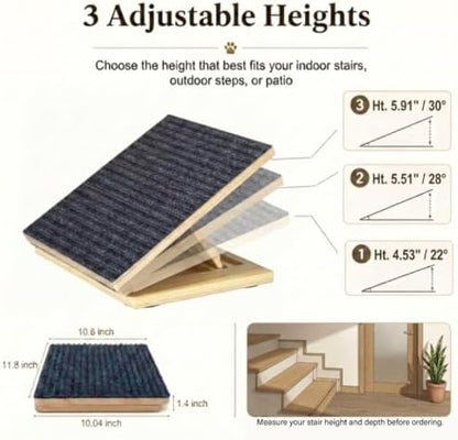 2 Pack Adjustable Dog Ramp for Stairs for Small Dogs, Senior Dogs, Short-Legged Breeds, Non-Slip Solid Wood Foldable Ramp for Indoor/Outdoor Steps, Joint-Friendly Stair Wedges for Corgis & Dachshunds - Image 3