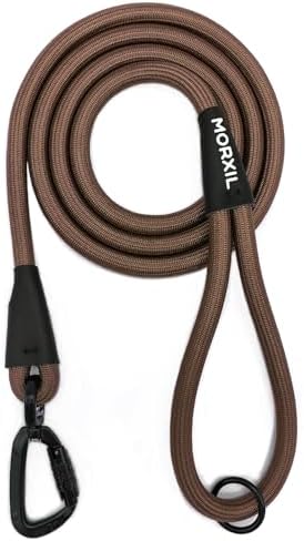 Rope Dog Leash, 4 ft Heavy Duty Dog Leash with Aviation Aluminum Auto Locking Carabiner, Strong Nylon Pet Lead for Small, Medium, Large Dogs (Brown, 4FT) by MORXIL