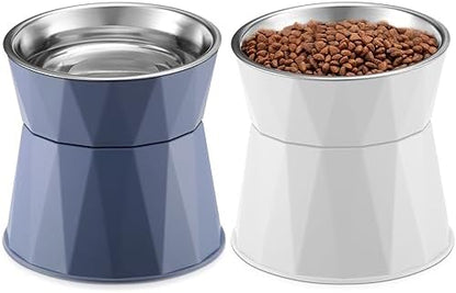 Lallisa Cat Feeder, 2 Pcs Elevated Stainless Steel Bowls with Adjustable Raised Stand, Non-Slip Pet Food and Water Bowl for Cats, Dogs, Hygienic Feeding Eating Pets (Blue, White) by Lallisa