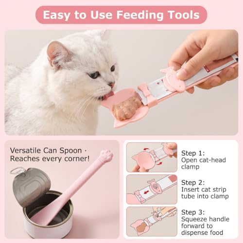 3 Piece Cat Slow Feeder Bowl Set, Silicone Lick Mat,Treat Dispenser with Long Handle Spoon, Non Slip Spill Proof for Indoor & Travel (Pink) - Image 5