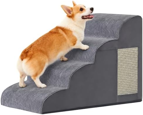 Ahpmeoa Dog Stairs for Small Dogs 19.7" H, Dog Ramp for Bed, 4-Step, Grey by Ahpmeoa