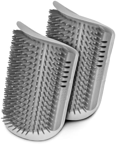 SunGrow Self-Grooming Brush for Ferrets & Cats, Light Gray Self Massager, Mountable to Corners and Flat Surfaces, Includes Brush, Catnip, Screws and Adhesive Tape (2 Pieces) by SunGrow