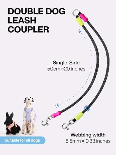 Double Dog Leash,2 Way Coupler Anti Chew No Tangle 360° Swivel, Dual Dog Lead Splitter with Double Clip for 2 Dogs Walking Over 44 lbs (Rich Dark Cocoa, 20'') - Image 2