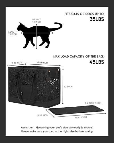 Black Dog Carrier Purse Lace Pet Dog Cat Carrier Tote Bags Fits Small Medium Dogs Puppy for Travel Hiking Walking with Lace Anti-Grab Net & PP Pad - Image 6