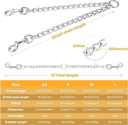 PETTOM Heavy Duty 2 Way Dog Lead Metal Chain Double Pet Clip Leash Coupler 360° Swivel No Tangle Dog Walking & Training Lead (M 3.5mm*60cm, Silver) - Image 2