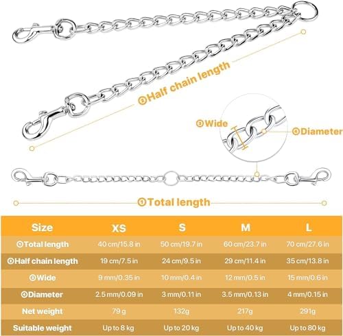 PETTOM Heavy Duty 2 Way Dog Lead Metal Chain Double Pet Clip Leash Coupler 360° Swivel No Tangle Double Dog Walking & Training Leash(S 3.0mm*50cm, Silver) - Image 2