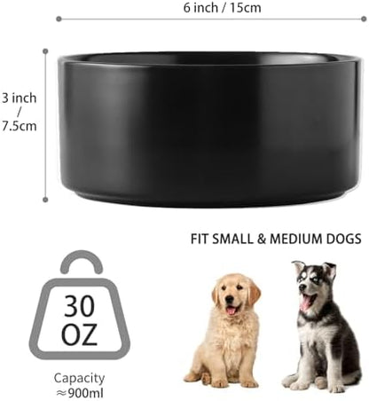 6'' Ceramic Dog Bowl - 30Oz Classic Dogs Food & Water Bowl for Small and Medium Breed Dogs, Heavy Duty Non-Slip Dog Dishes, Food Grade Stoneware Pet Bowl, Dishwasher & Microwave Safe, Black - Image 3