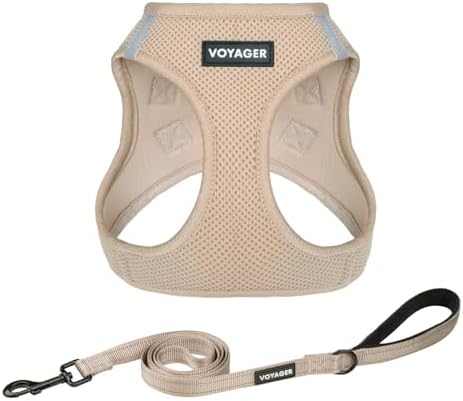 Best Pet Supplies Voyager Step-in Air All Weather Mesh Harness and Reflective Dog 5ft Leash Combo with Neoprene Handle, for Small, Medium and Large Breed Puppies - Khaki, M by BestPetSuppliesLLC
