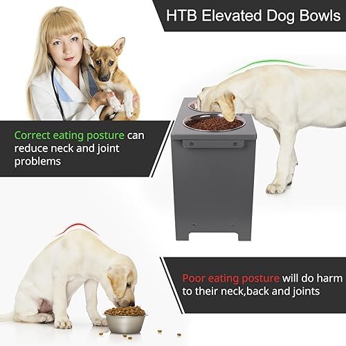 HTB Elevated Dog Bowl Stand with 2 Stainless Steel Bowls-14 H X-Large Grey - Image 6
